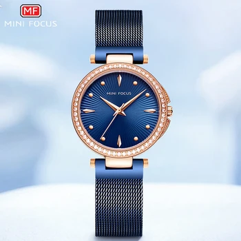 

Fashion Crystal Diamond Watch Luxury Blue Women's Watches Full Steel Mesh belt Casual Waterproof Ms Clock Relogio Feminino