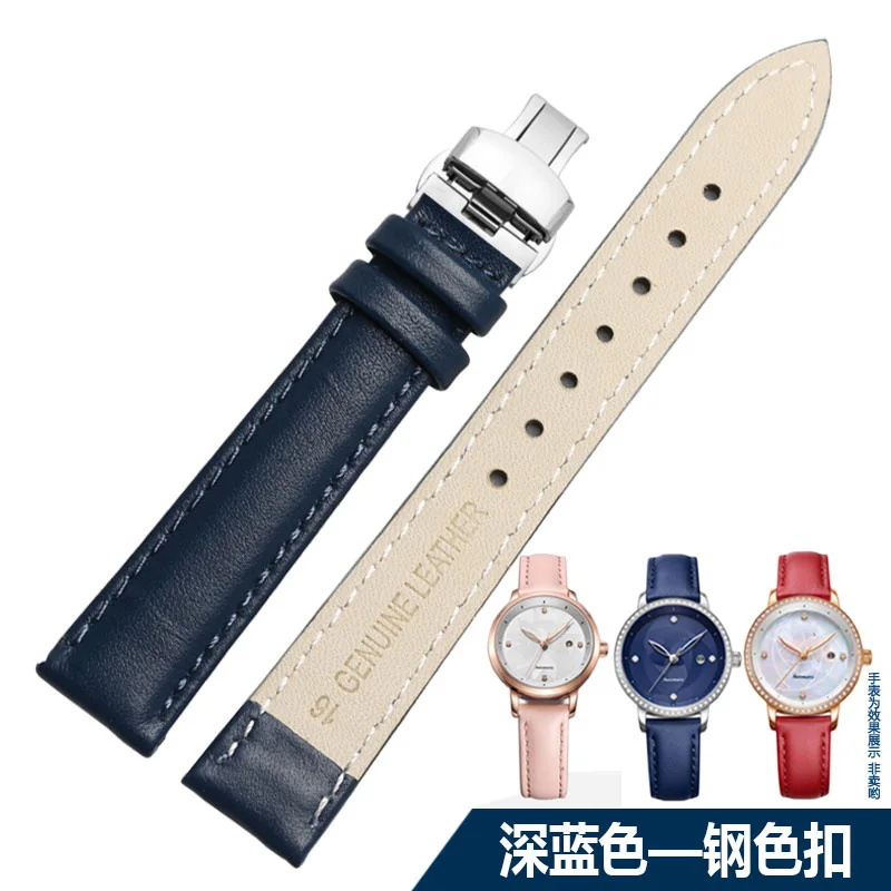 Ремешок для часов из натуральной кожи 14 16 18 20 мм для casio fiyta Фолли часы браслет для женщин студентов мода ремешок Бабочка застежка - Цвет ремешка: dark blue silver