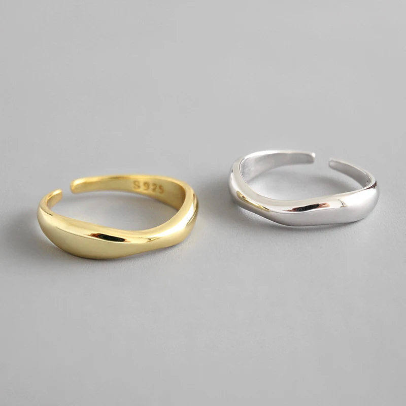 Peri'sBox Регулируемый кольцо из стерлингового серебра 925 в форме волны минималистский несколько колец для женщин неправильное Золотое кольцо Простые Ювелирные изделия