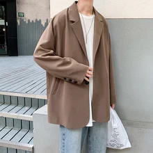 Осенняя мужская Свободная Одиночная одежда в стиле вестерн пальто костюм куртки чистый цвет блейзеры хлопок Повседневная Уличная верхняя одежда