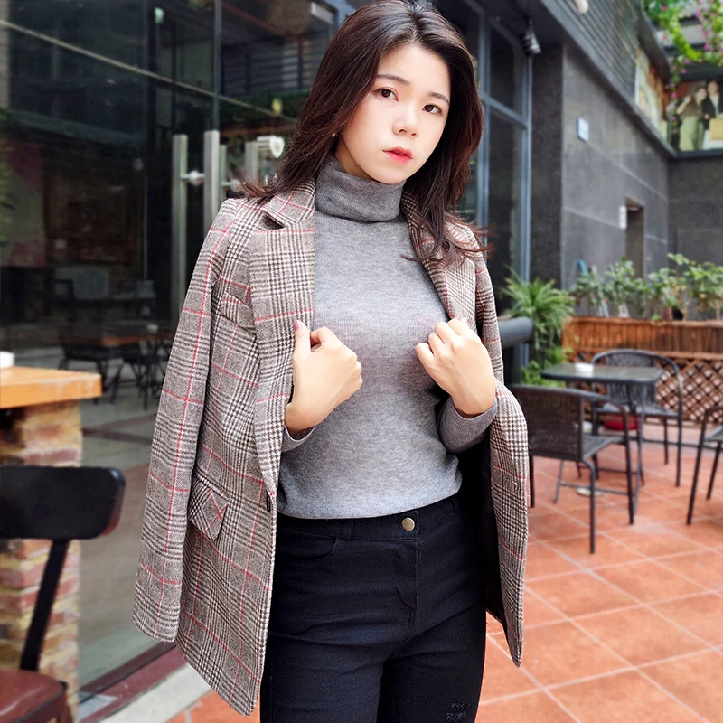 Vrouwen Кляйн ясье вруwelijke herfst en winter nieuwe wollen pak plaid mode losse lente jas wilde MS slanke