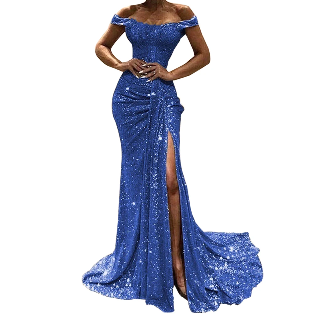 B blue Фсти сверкающие зимние кружевные Bodycon блестящий тонкий длинный рукав Вечерние вечернее платье с цветочным украшением в виде Для женщин Осень ночной Разделение сексуальная одежда - Цвет: B blue