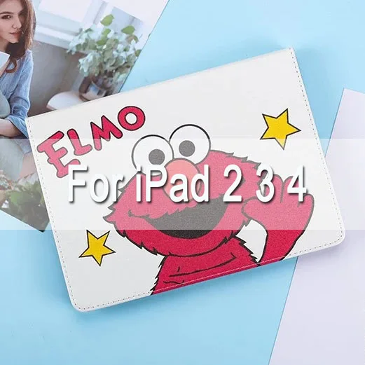 Red For pad 234 Умный чехол с мультипликационным принтом Элмо и куки для iPad Air 1/2, iPad, ультра тонкий чехол с подставкой для iPad 234, mini12345, Автоматическое включение/выключение - Цвет: Red For pad 234