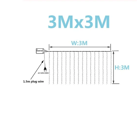 3M X 3M 3x1/3x3/6x3 м светодиодный гирлянды для свадьбы, рождественские гирлянды, гирлянды для улицы, дома, Свадебные/вечерние/занавески/украшения сада - Испускаемый цвет: 3M X 3M