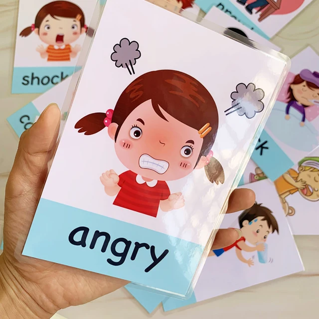 14pcs Montessori Baby Emotion Learning Card Cartoon English Emotion Flash Cards for Child Funny Memory Exercise Game 2