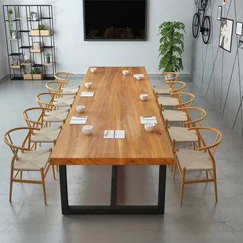 

Simple solid wood large conference long table training room rectangular negotiation table staff desk can be customized