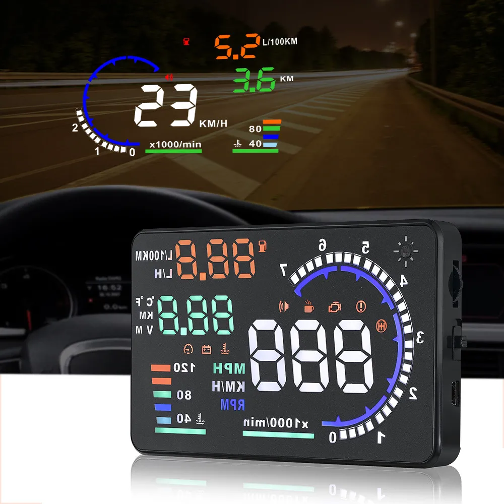 FidgetFidget Universal 14cm A8 Auto Head Up Display HUD Display OBDII Speed Achtung Kraftstoffverbrauch Auto Alarmsystem System 