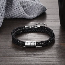 Personalized Braid Rope Bracelet For Men Engraved Custom Names Beads Stainless Steel Wrap Bracelets & Bangles Gifts for Him