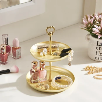 

Nordic Style Double Layer Gold Shelf Jewelry Ring Necklace Bedroom Cosmetics Display Storage Rack Home Decoration