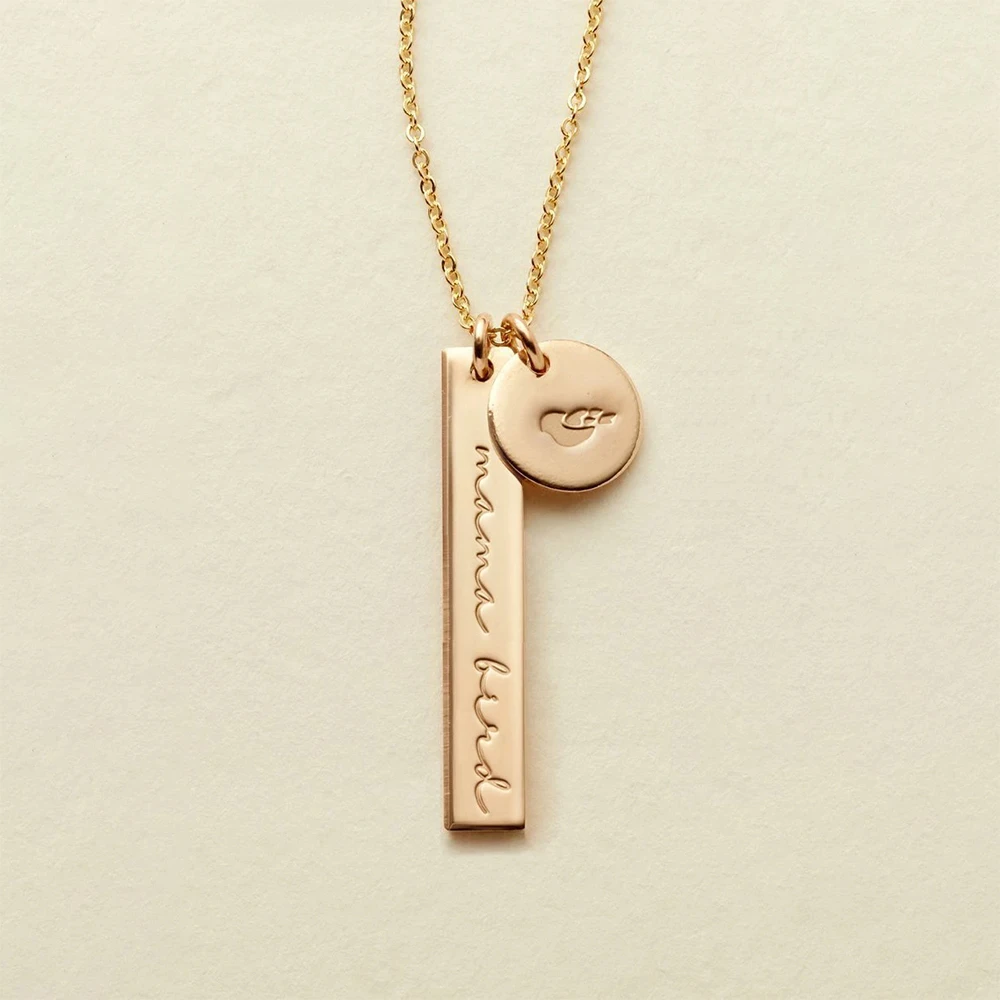 Mama Bear Mama Bird Disc Necklace Gift For Mother Women 15MM, #PN0074 alx