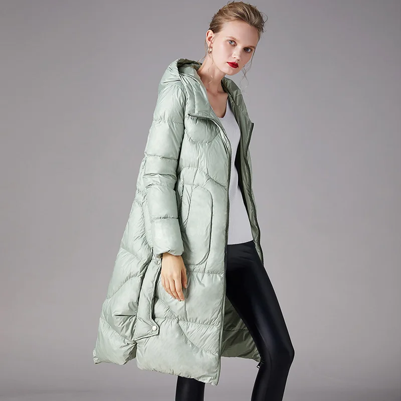 Elifashion, новинка, длинный пуховик на белом утином пуху, женская зимняя куртка с капюшоном, пуховик, зимняя куртка, пальто, Женский пуховик