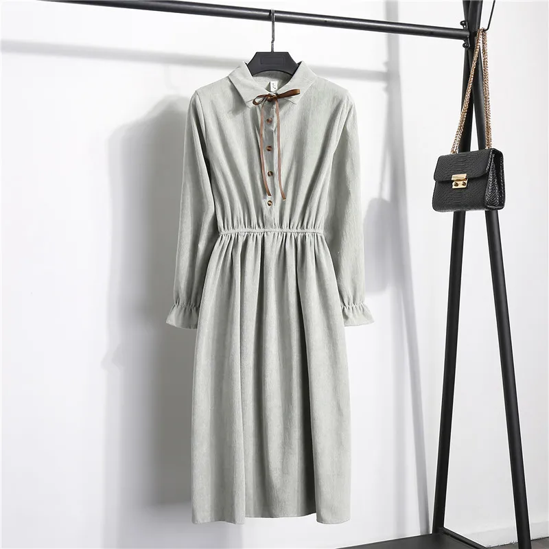 Осенне зимнее платье S XL однотонное Vestidos Mujer винтажное эластичное вельветовое