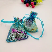 500 шт. синяя Коралловая органза сумка мешок со шнурком сумка шкатулка для украшений Подарок для СР Рождественская коробка витрина для украшений сумки