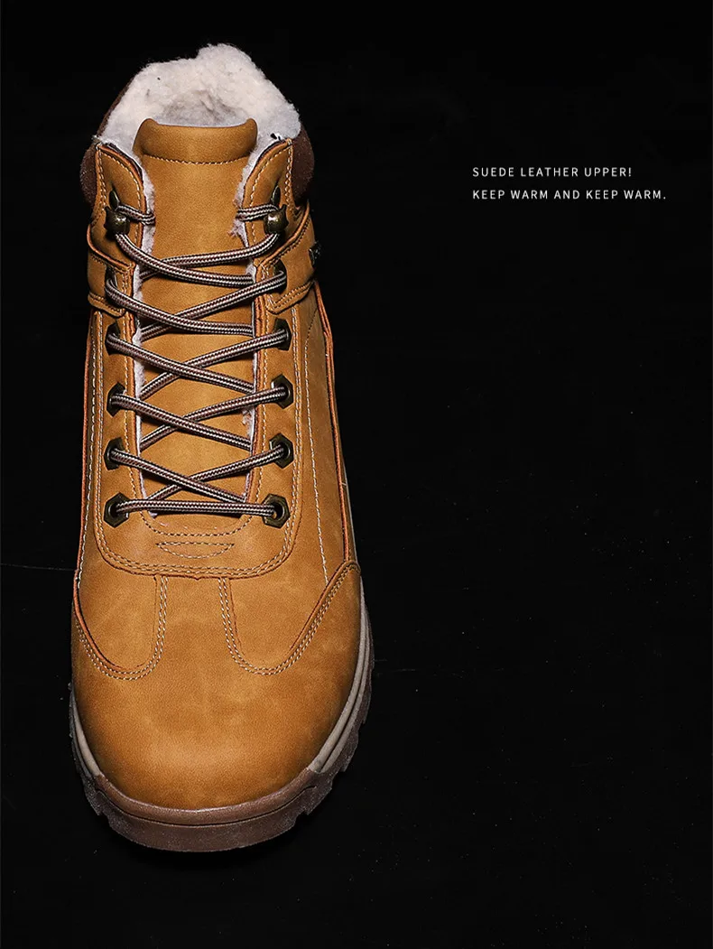 Genuine Leather Men Boots With Fur Waterproof Warm Snow Boots Men Winter Work Casual Shoes Military Ankle Boots