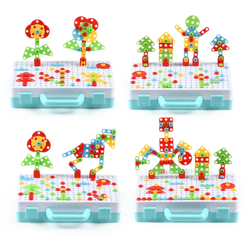 Kids Drilling Screw & Nut 3D Creative Mosaic Puzzle Toys for Children Magic Pretend Play Tool Games Children Constuction Blocks