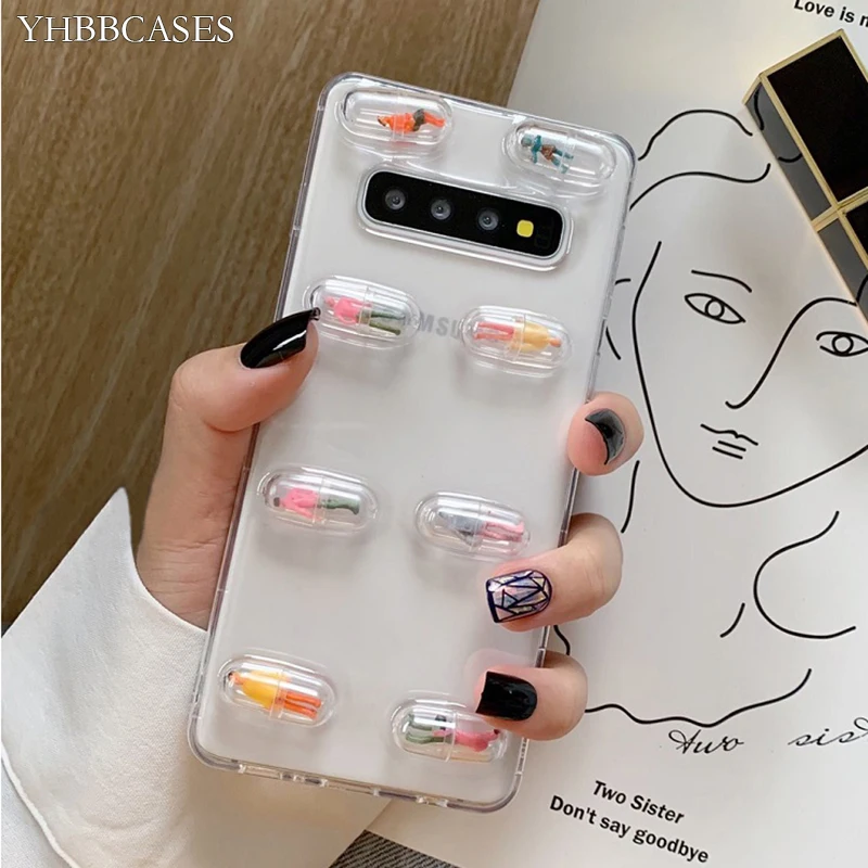 Transparent 3D Pill Capsule Phone Case For Samsung Galaxy S10 S8 S9 Plus Note 10 8 9 Cartoon Figures Soft Clear TPU Cover |