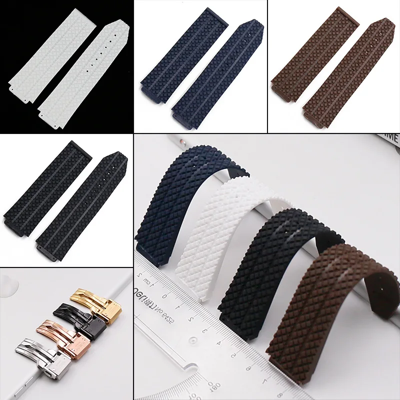 

silicone watch strap rubber bracelet 25*17mm black white blue coffee stitches watchband suitable for Hublot wristwatches belt