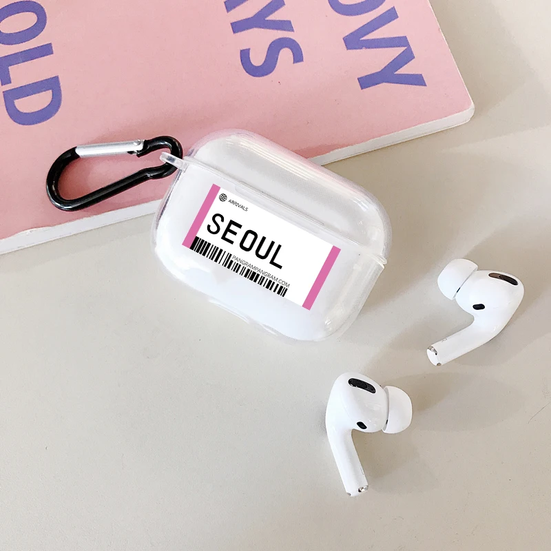 Чехол для наушников с Bluetooth для Apple Airpods Pro 3 INS Label Bar code City letter, прозрачный мягкий чехол из ТПУ