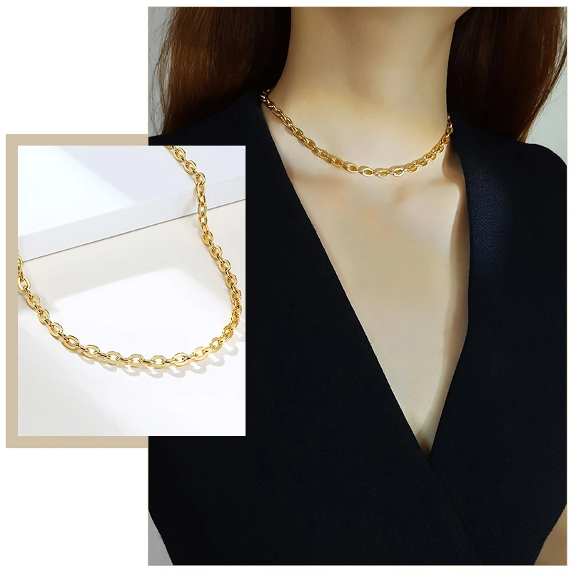 

Minimalist O Chain Choker Necklaces for Women Lady Gold Color Stainless Steel Metal Link Chains Collar Gifts for Her Jewelry