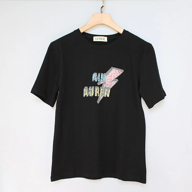 Cotton Women's Short Sleeve T-Shirt Top O-Neck Black White Letter Print T-Shirts Female Summer Lady Tee Tops IN STOCK