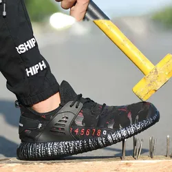 Chaussures de sécurité pour hommes, légères et respirantes, en acier, Camouflage, Anti écrasement, bottes de travail, vente en gros 