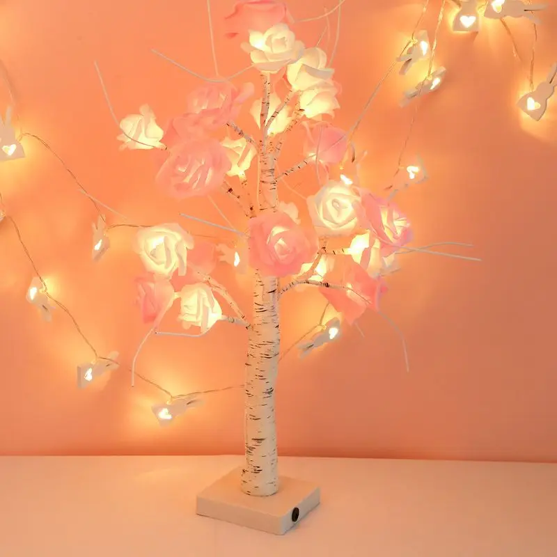 Розовое дерево настольная лампа сенсорный выключатель розовый белый цветочный светильник для вечерние украшения дома 831F