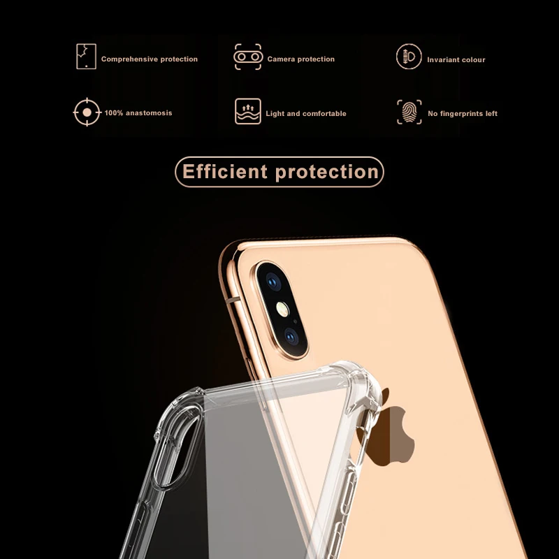 

For iPhone X XS XR XS Max 8 7 6 6S Plus Fashion Shockproof Bumper Transparent Silicone Phone Case Clear protection Back Cover