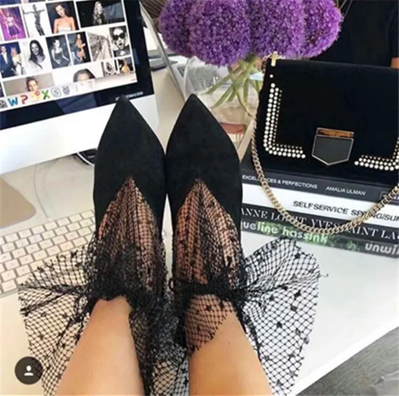 Spring Summer 2020 New Pumps Shoes Woman Sexy Pointed Toe V-Mouth Stilettos Mesh Hollow Skinny Lady Ankle Boot Fairy High Heels (3)