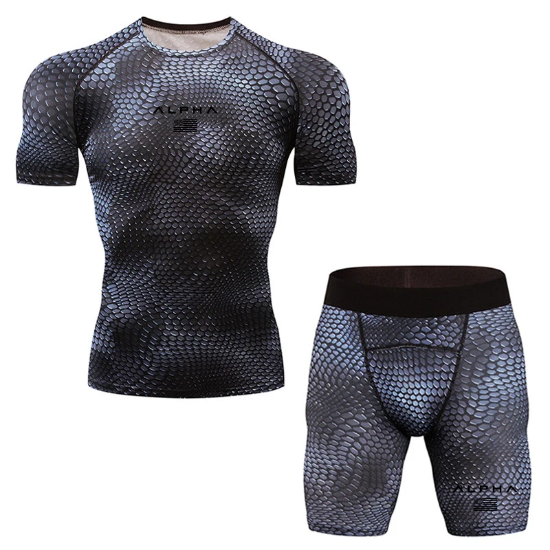 Men's Sports Compression Racing Set T-Shirt+ Pants- Skin Tights Fitness Long Sleeve Training Running Suits Clothing Yoga Wear