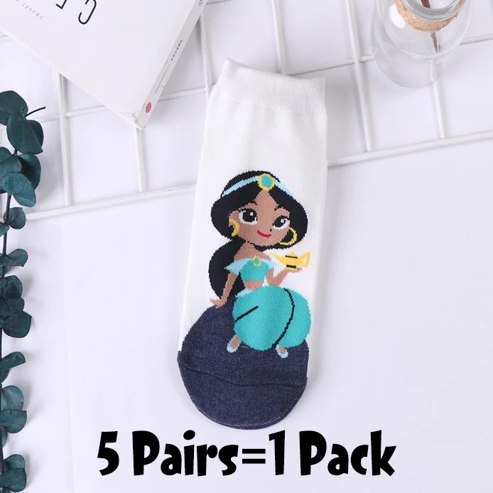 5 пар, женские хлопковые носки, милые короткие носки-башмачки для девочек с изображением принцессы русалки, Симпсона, Марвел, Супермена, кролика - Цвет: 5 Pairs-3