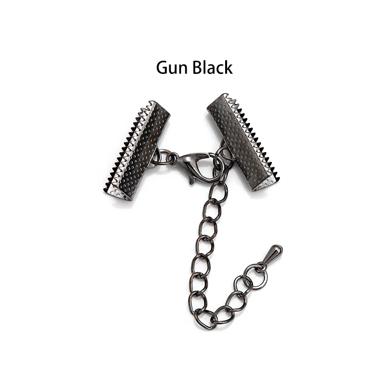 thumbnail image 2 of 20 Sets Ribbon Cord Ends Clamps Flat Leather Crimp Ends With Lobster Clasp And Extension Chain For Jewelry Making (20 MM 2 of 13