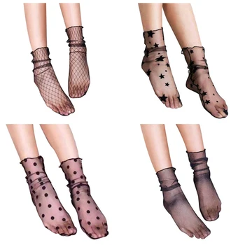 

Newest Women Ruffle Fishnet Ankle Transparent Socks Lady Summer Sexy Polka Dot Mesh Lace Fish Net Short Socks Mesh Hosiery