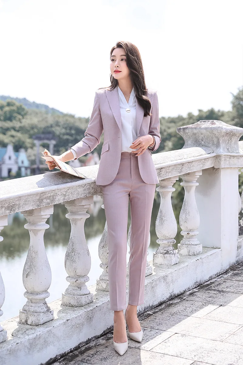 Ladies suit autumn new fashion temperament waist single buckle professional wear thin feet pants suit wild women's twopiece suit