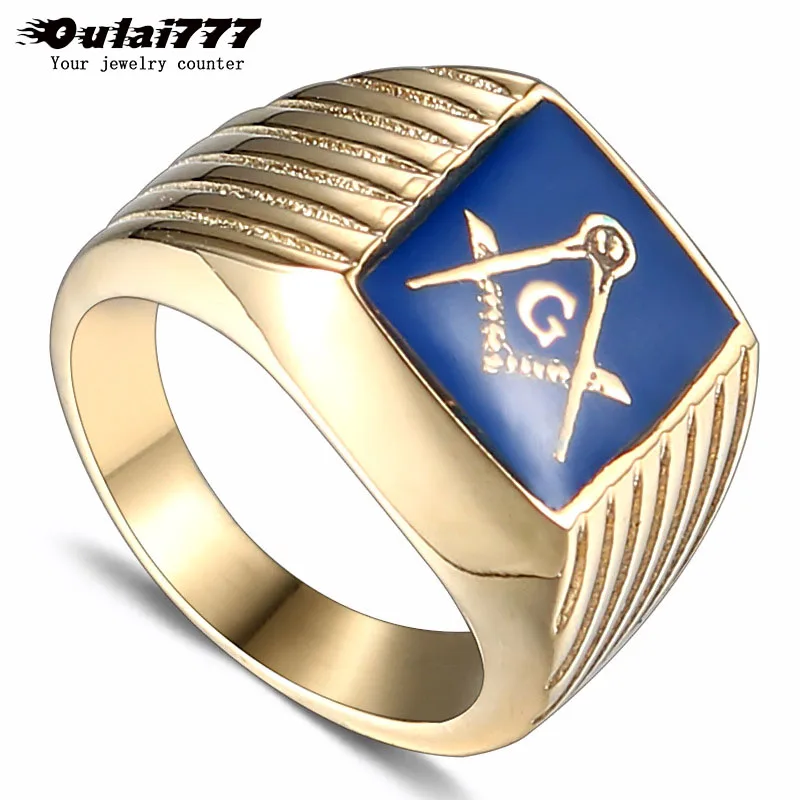 Oulai777 mes signet Кольцо из нержавеющей стали большие золотые мужские масонские кольца