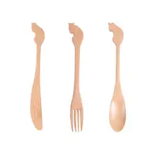 3 шт. деревянная посуда, креативный Портативный прочный нож, вилка, ложка, набор деревянных столовых приборов, набор столовых приборов для подростков, детей