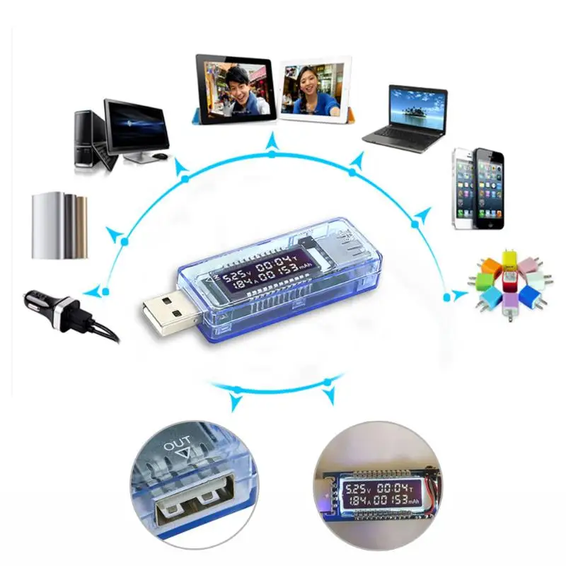 ЖК-дисплей USB тестер напряжения тока 3 в 1 USB детектор емкости тока детектор напряжения метр тестер батареи инструмент