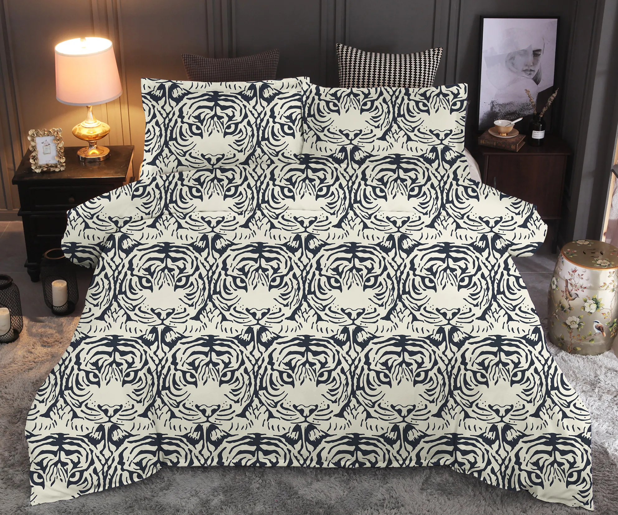 

White Tiger Printed Bedding Set Duvet Cover Sets Queen King Quilt Cover Bed Linen