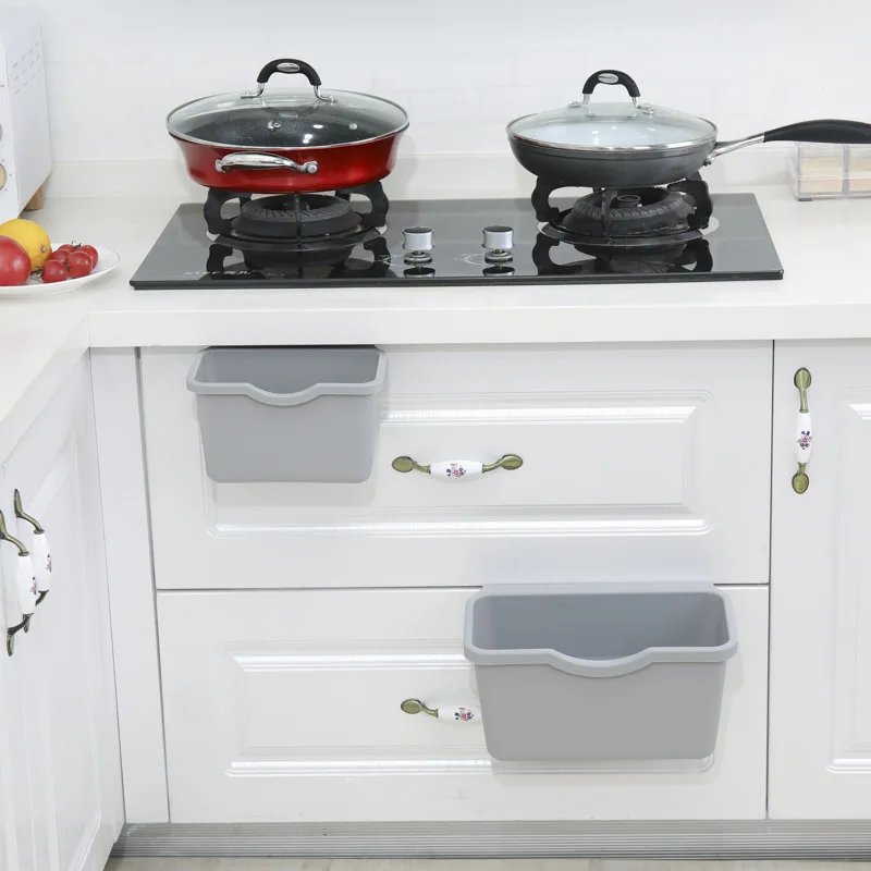 Plastic Basket Hanging Trash Can Waste Bin Garbage Can Storage Box Trash Storage Desktop Kitchen Holder Cabinet Door