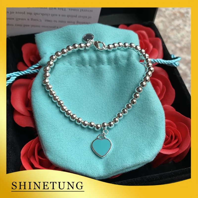 

1:1 Original Model S925 Sterling Silver Bracelet Classic Fashion Green Enamel Heart-Shape Bracelet Ladies Jewelry Birthday Gift