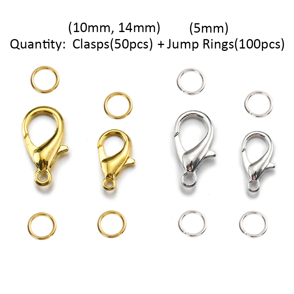 50sets 10/14mm Lobster Clasps Jump Rings for Bracelet Necklace Hooks Chain Closure Keychain End Connector DIY Jewelry Making