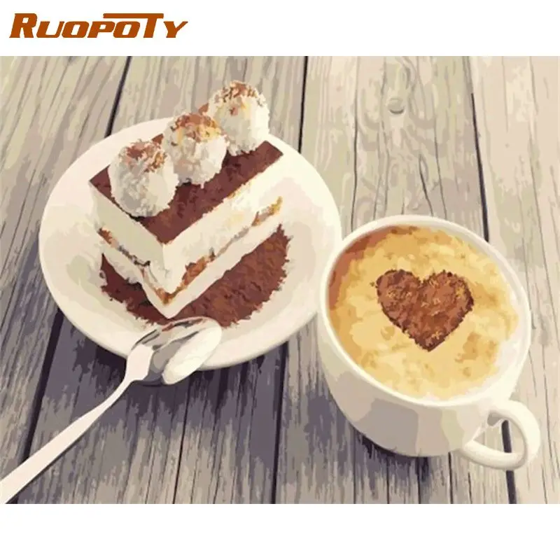 

RUOPOTY DIY Pictures By Number Food Kits Painting By Numbers Cake Hand Painted Paintings Fruit Drawing On Canvas Home Decor