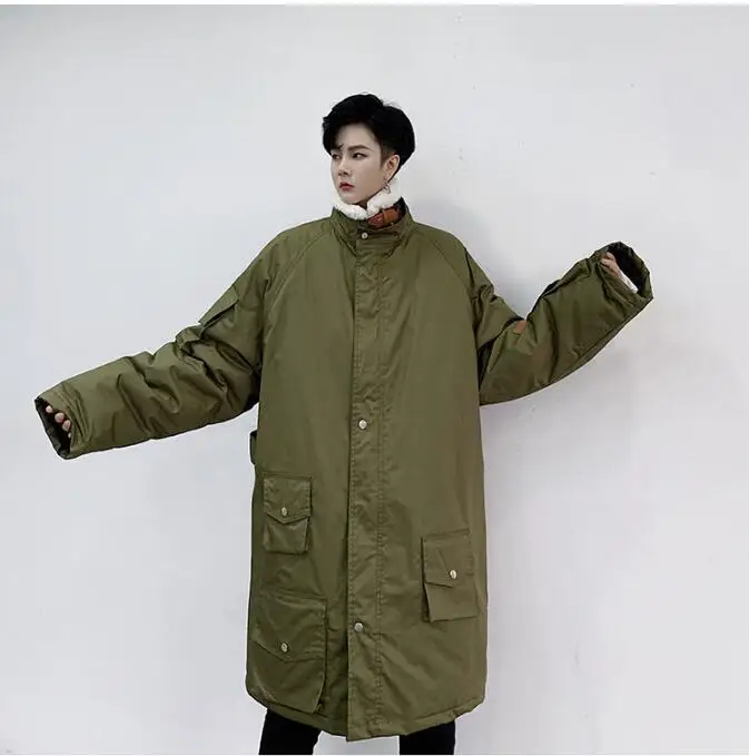 M-XL! Зимняя одежда индивидуального дизайна с несколькими карманами, мужская длинная куртка с воротником из овечьего меха, мужское Свободное пальто
