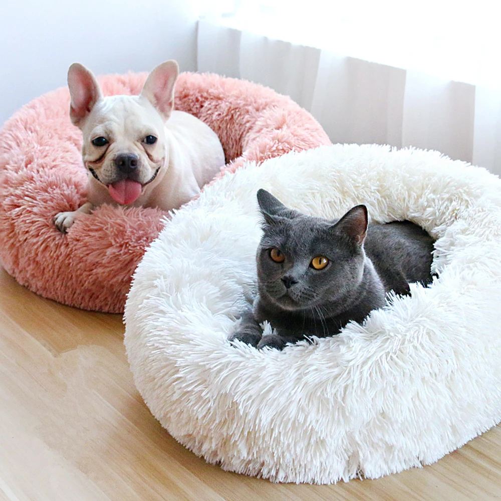 Новая мягкая плюшевая круглая кровать для домашних животных для кошек или маленьких собак, мягкое теплое гнездо для питомника, кровать для пещерного дома, спальный мешок, коврик для зимы, теплый