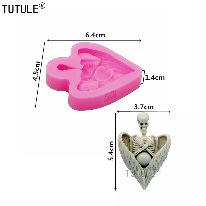 Череп и формочка для крыльев, силиконовые формы для пирожных, смола, ювелирная еда, глина, гибкая, помадка Зомби череп крыло плесень