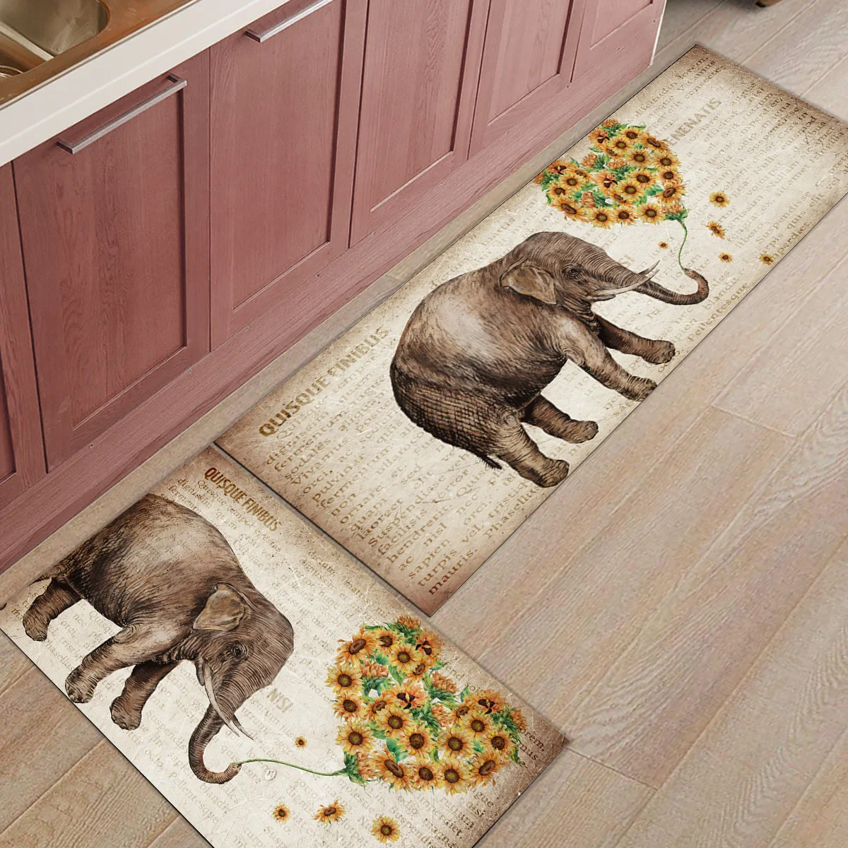 2Pcs/Set Sunflowers Heart Elephants Vintage Long Kitchen Mat Carpet Floor Home Entrance Doormat Living Room Mats Rug | Дом и сад
