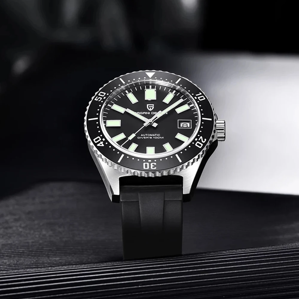 PAGANI DESIGN Brand Men's Rubber Strap Stainless Steel Luxury Sapphire Automatic Mechanical Watch NH35 Waterproof Men Wristwatch 1