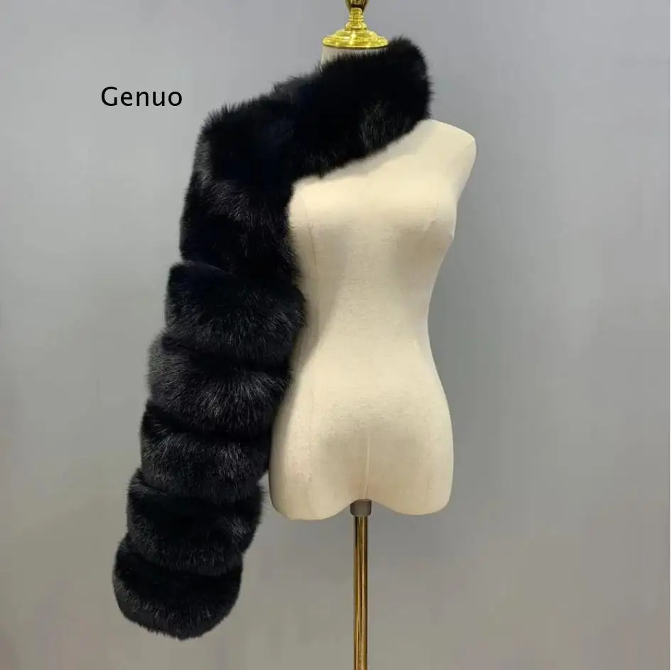 Faux Fur Cropped Shawl Coat Luxury Imitation Fox Fur Jacket One Shoulder High Quality Abrigo Mujer 2021 New