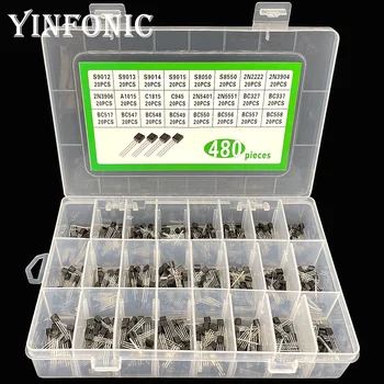 

24values x20pcs PNP/NPN High and low frequency low power amplifier current switch transistor set kit box S9012-15 S8050 2N2222