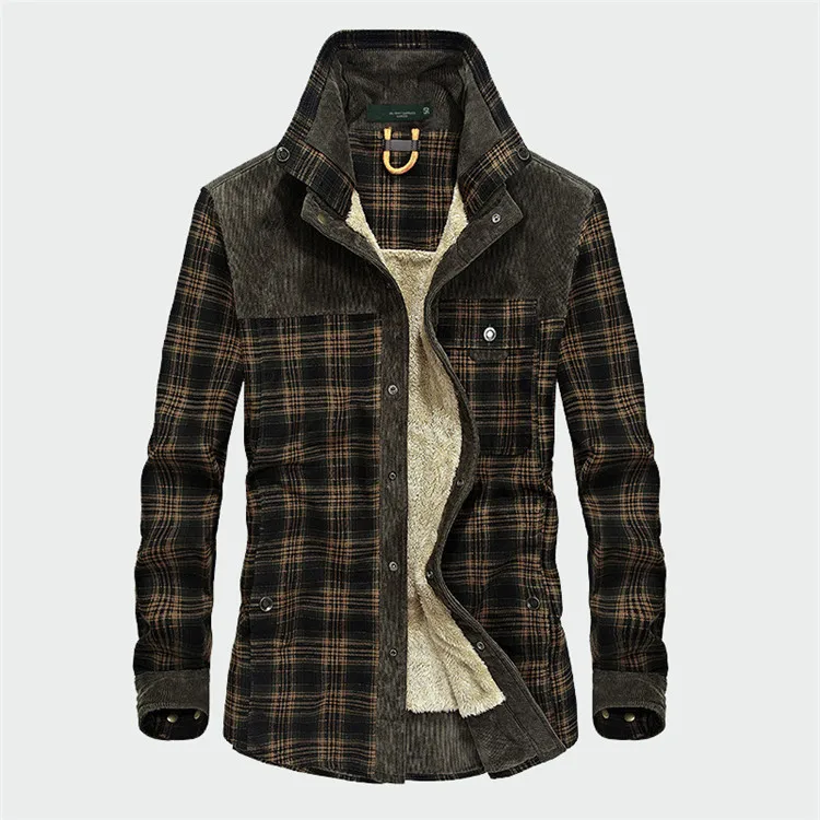 Light Army Green Зимние мужские шерстяные флисовые толстые теплые мужские рубашки в стиле кэжуал зимние ручной работы Camisa джинсовые мужские клетчатые вельветовые рубашки Военная Рубашка - Цвет: Light Army Green