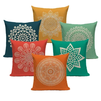 

Pillow Case Mandala Pillowcase Boho Retro Yellow Designer Decorative 45*45 40*40 for Sofa Moroccan Fur Linen Cushion Cover